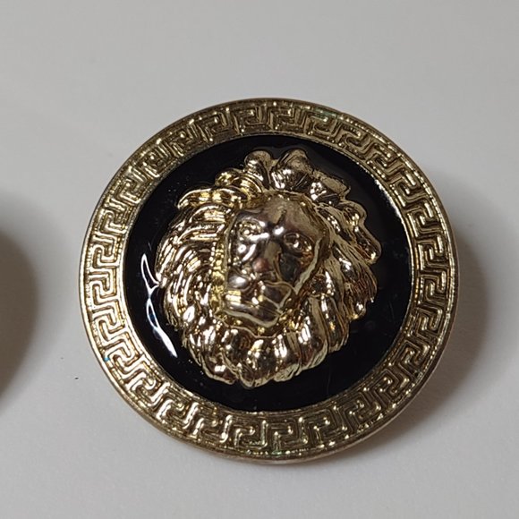 Gold Tone And Black Round Lions Head Earrings - Picture 2 of 11